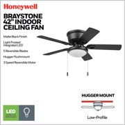 Honeywell Braystone 42 in Indoor LED Ceiling Fan with Pull Chain, Matte Black