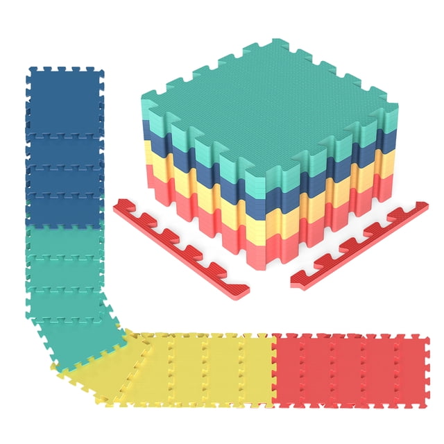 Gymax 36 Pack Interlocking EVA Foam Floor Tiles 2/5 Inch Thick Puzzle Exercise Mats Multicolor