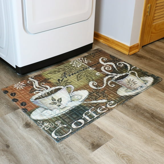 Sunnydaze Indoor Rubber and Polyester Decorative Kitchen Laundry Room Floor Mat Rug - 23" x 35" - Coffee Break