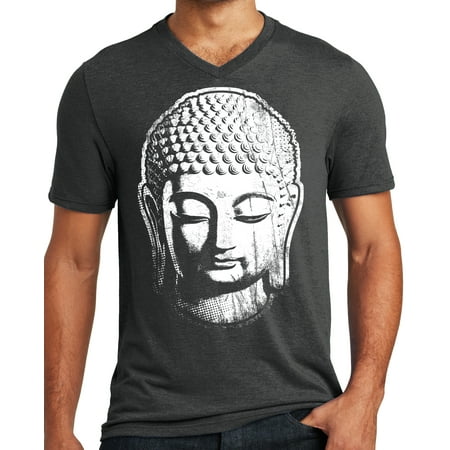 Buddha Tee Shirts - Mens Big Buddha Head TriBlend V-neck Tee Shirt, Black Frost, 5XL