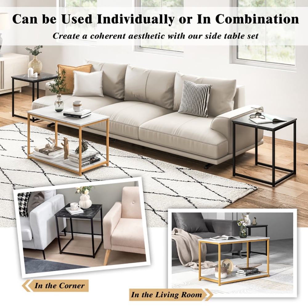 Finihen Coffee Table, Nesting Coffee Table Set of 3, Large Rectangular Coffee Table and 2 Side Tables, for Living Room, Reception Room, Black Finihen Coffee Table, Nesting Coffee Table Set of 3, Large Rectangular Coffee Table and 2 Side Tables, for Living Room, Reception Room, Black