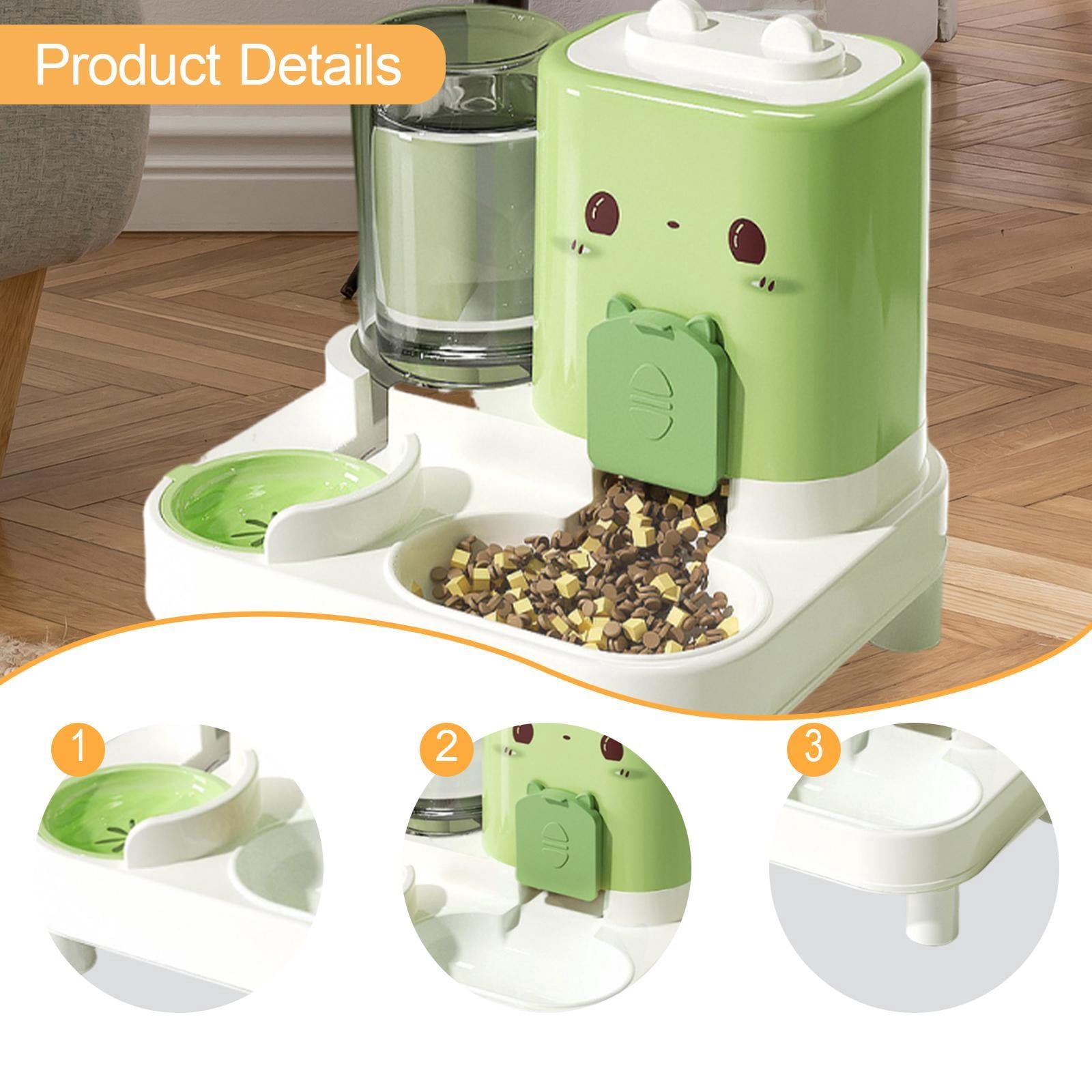 Serenable Automatic Cat Feeder and Water Dispenser Automatic Pet Feeder Convenient Compact Household Food feed Pet Food Bowl for Kitten Green