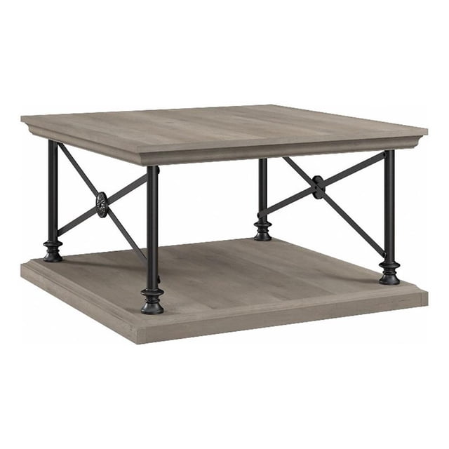 Bush Furniture Coliseum Table Basse Carrée avec Tablette Inférieure, Gris Bois Flotté
