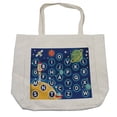 thumbnail image 1 of Cartoon Activity Shopping Bag, Random Letters of the Alphabet in the Outer Space with Planets and Stars, Eco-Friendly Reusable Bag for Groceries Beach and More, 15.5" X 14.5", Cream, by Ambesonne, 1 of 2