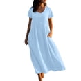 thumbnail image 2 of Women's Casual Short Sleeve Maxi Dress Scoop Neck Button Down High Waisted Loose Fit Flowy Long Dress with Pockets Summer Beach Vacation Daily Wear, 2 of 9