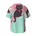 thumbnail image 5 of KLL Cats On Broomstick Print Men's Shirt Short Sleeve Button Down Summer Cuba Beach Shirts- Large, 5 of 5