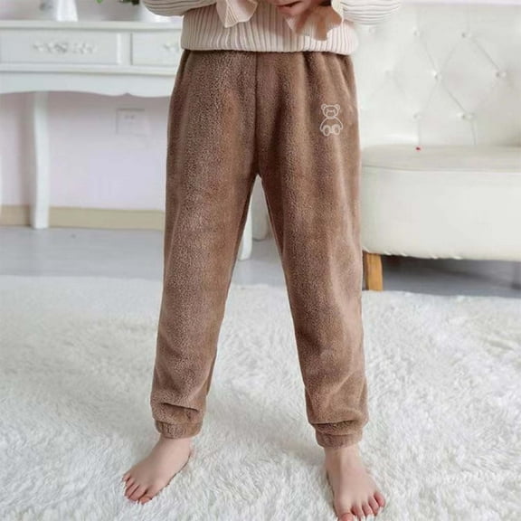 Boys and Girls' Flannel Clothes Pants Winter Warm Soft Fuzzy Homewear with Sweatpants Size 6-7 Years