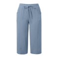thumbnail image 4 of JSheng Women Fashion Cotton Capris Casual Solid Color Summer Drawstring With Pockets Pants For Women Light Blue L, 4 of 5