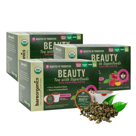 BareOrganics Beauty Tea K-Cup Pods, 36 Ct (3 Boxes of 12)
