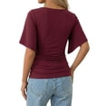 thumbnail image 3 of MOYIKO T Shirts for Women Boat Neck 3/4 Flare Sleeve Ruched Fitted Shirts, 3 of 7