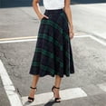 thumbnail image 2 of DHFJKG Skirts For Women Tartan Plaid Pleated Midi Long Skirt A-line Autumn Winter Thickened Retro Cozy Skirt, 2 of 4