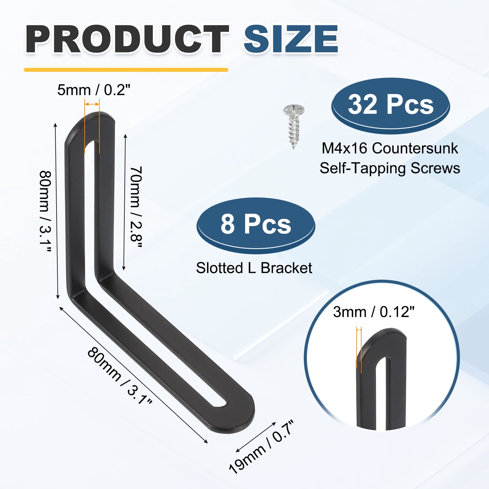Uxcell 8 Pcs Adjustable Right Angle Brackets, Slotted L-Shape Corner Bracket 3.1"x0.7"x3.1", 90 Degree Steel l Bracket Support for Shelves, Wood Furniture Construction, Black