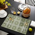 thumbnail image 3 of Sage Green Boho Placemats Set of 6, Farmhouse Chic Abstract Patterned Placemats for Dining Table, Place Mats for Kitchen Tabletop, Waterproof Wipeable Dining Table Mats Set, 3 of 9