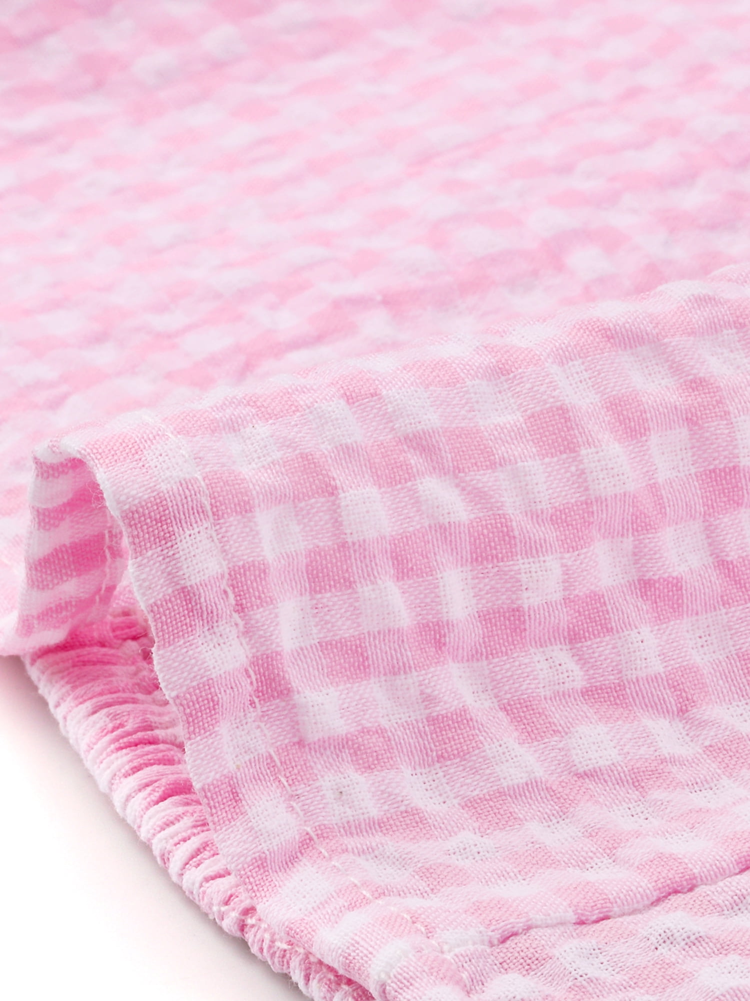 DARING DIVA Women's Smocked Crop Bubble Sleeve Peasant Gingham Tops XL Light Pink