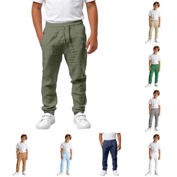 WERYOUNG Boy's Casual Solid Color Pants Elastic Waist Soft Flat Front Trousers School Pant For Everyday Play Versatile Bottom 4-5 Years