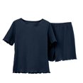 thumbnail image 5 of felwors Womens Pajamas 2 Piece Ribbed Knit Pjs Short Sleeve Sleepwear Set Summer Soft Pajamas Set Casual Lounge Sets Navy, M, 5 of 5