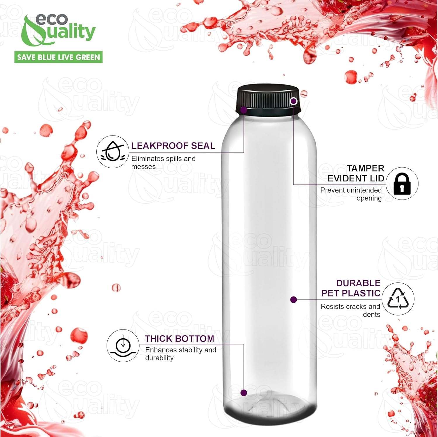 16 oz Clear Round Plastic Juice Bottles with Caps BPA-Free, Leak Proof Disposable Drink Containers for Juicing, Tamper Proof, Smoothies, Shakes & Beverages Food-Grade Bulk Pack Juice Bars, Cafes(100)