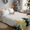 thumbnail image 3 of Christmas Tree Flannel Blanket for Bed,Travel and Camping, Green Gold Trees Snowflakes Linen Texture Super Soft Cozy Blanket for All Seasons 50"x80", 3 of 9