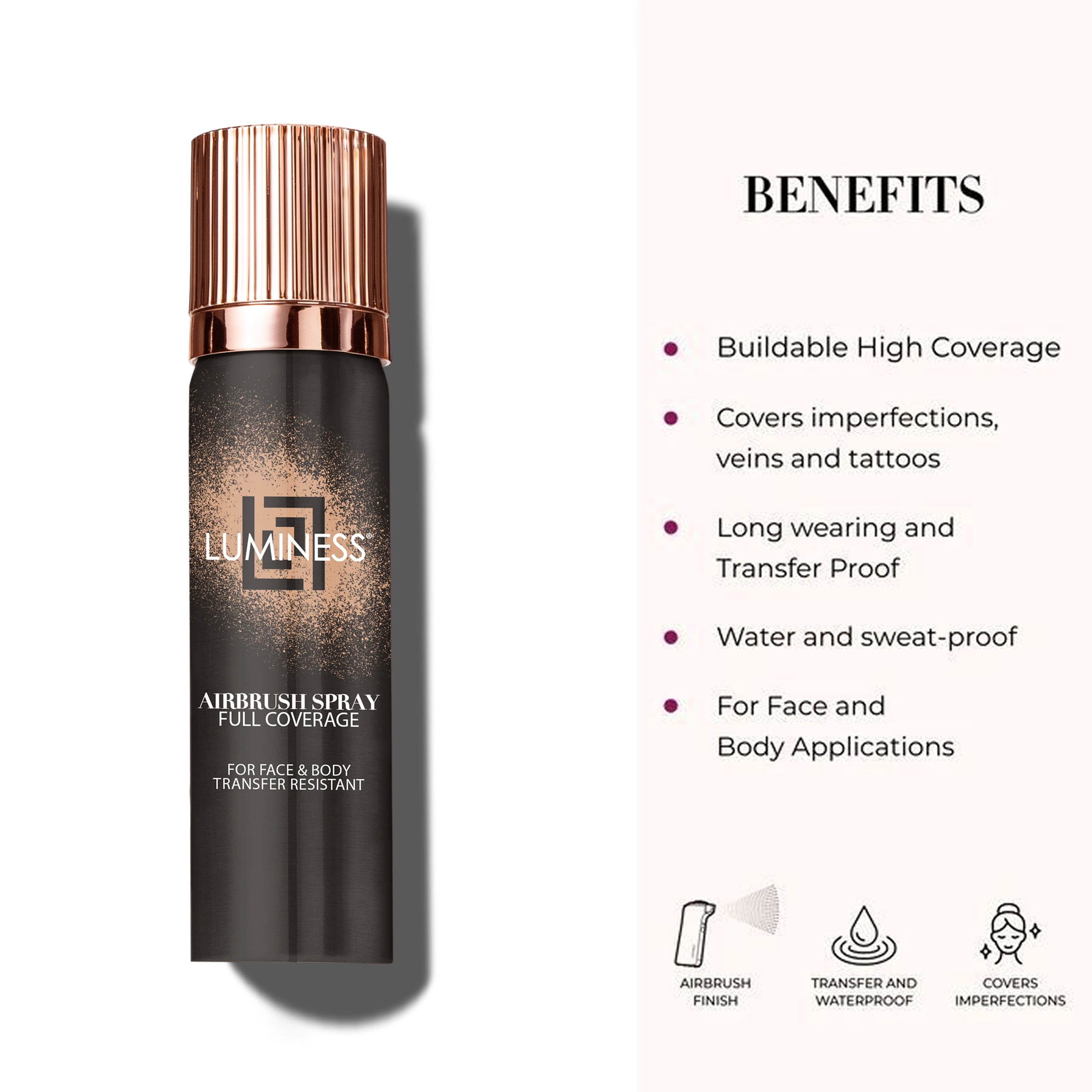 LUMINESS Airbrush Body Coverage with Self Tanner Brush - Tattoo Cover Up Makeup - Full Coverage Foundation for Face & Body - Water-Resistant, Long-Wear, Natural Radiant Finish, Medium