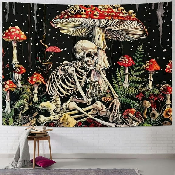 PRATYUS Skull Mushroom Tapestry Skeleton Lovers Tapestries Vintage Plants Tapestry Moon Garden Galaxy Tapestry Gothic Wall Tapestry for Bedroom Aesthetic Decor (Multi Size) Painting