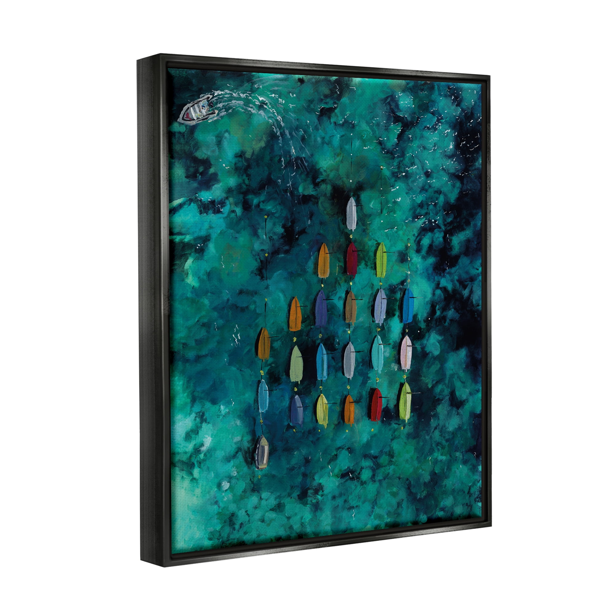 Stupell Industries Harbor From Above Painting Nature Painting Black Floater Framed Art Print Wall Art, 25 x 31