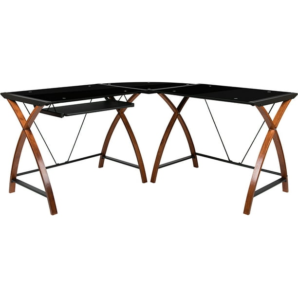 Flash Furniture Black Glass L Shape Corner Computer Desk With Pull Out Keyboard Tray Com Glass L Shape Corner Computer Desk, Flash Furniture L Shaped Computer Desk With Pullout Keyboard Tray