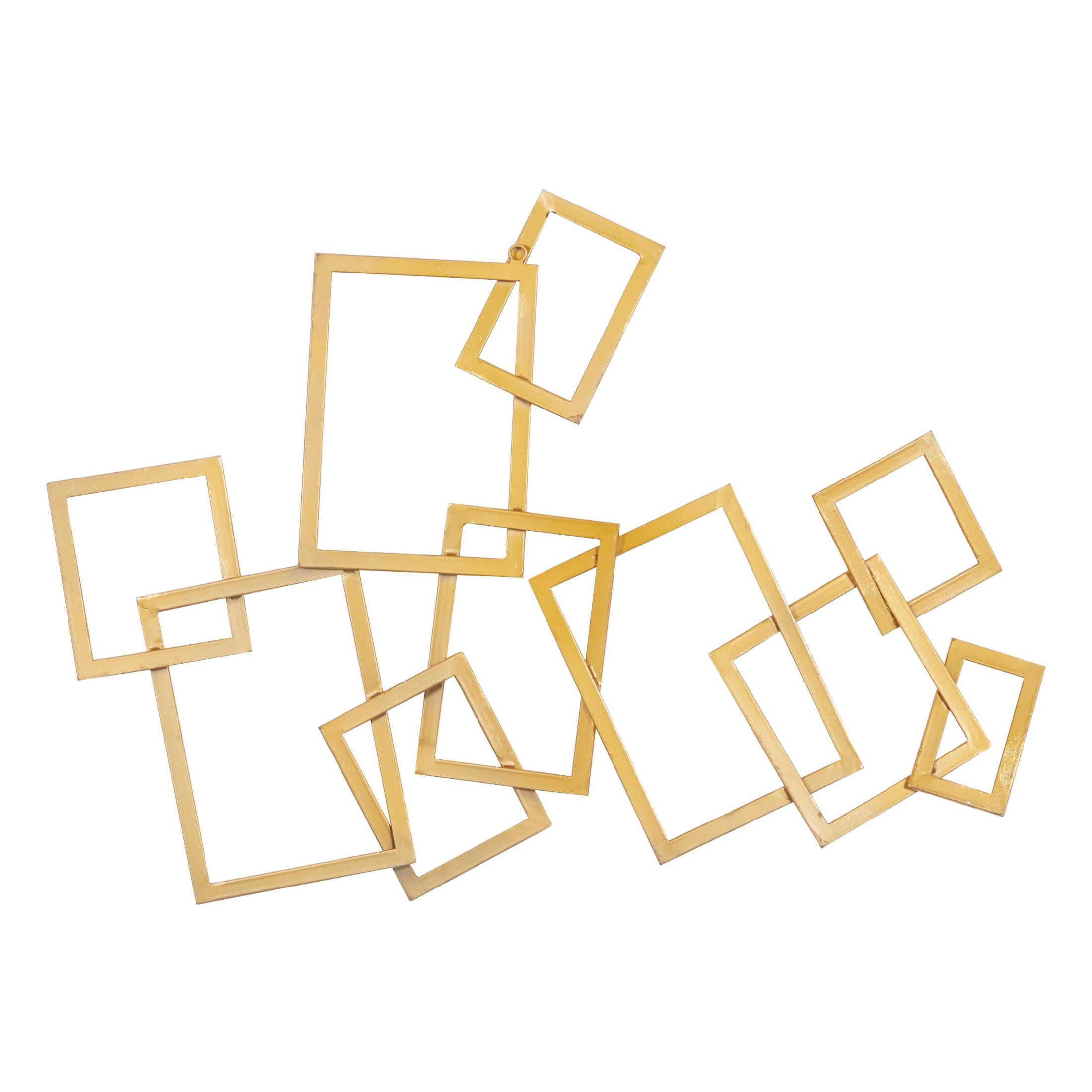 CosmoLiving by Cosmopolitan Contemporary Metal Rectangular Interconnected Frames Design Wall Décor, 30"W x 22"H with Gold Polished Finish