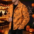 thumbnail image 3 of Havenx Men's Halloween Print Corduroy Jacket Long Sleeve Button Down Shirt Jackets with Pockets Lapel Collar Shacket Jacket Loose Fit Fall Winter Vintage Casual Clothing,Orange 3XL, 3 of 6