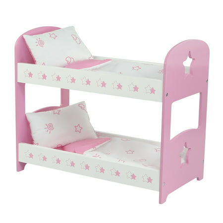 Emily Rose 18 Inch Doll Pink Bunk Bed Furniture - Star | 18" Doll Bunkbed Includes 2 Sets of Reversible Doll Bedding