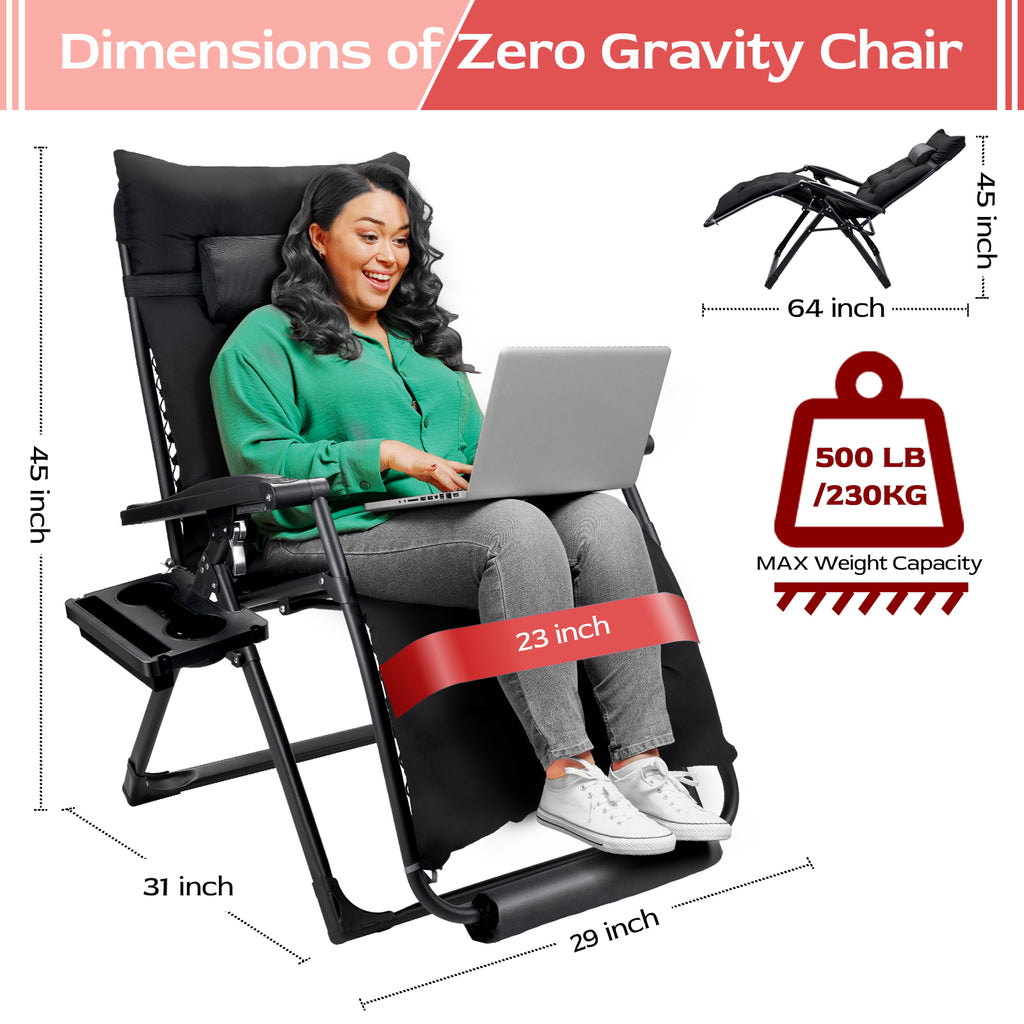 Oversized Zero Gravity Chair ,VECUKTY Oversized XL 29IN Ergonomic Patio Recliner Folding Reclining Chair for Indoor and Outdoor,Black - image 2 of 8