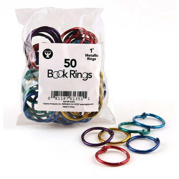 Hygloss Metallic Book Rings, 1", Pack of 50
