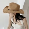 thumbnail image 2 of AYYUFE Random colors 3PCS  Hemming Wide Brim Straw Hat Western Cowgirl Jazz Sun Hat With Faux Leather Belt Decor  Accessories, 2 of 10