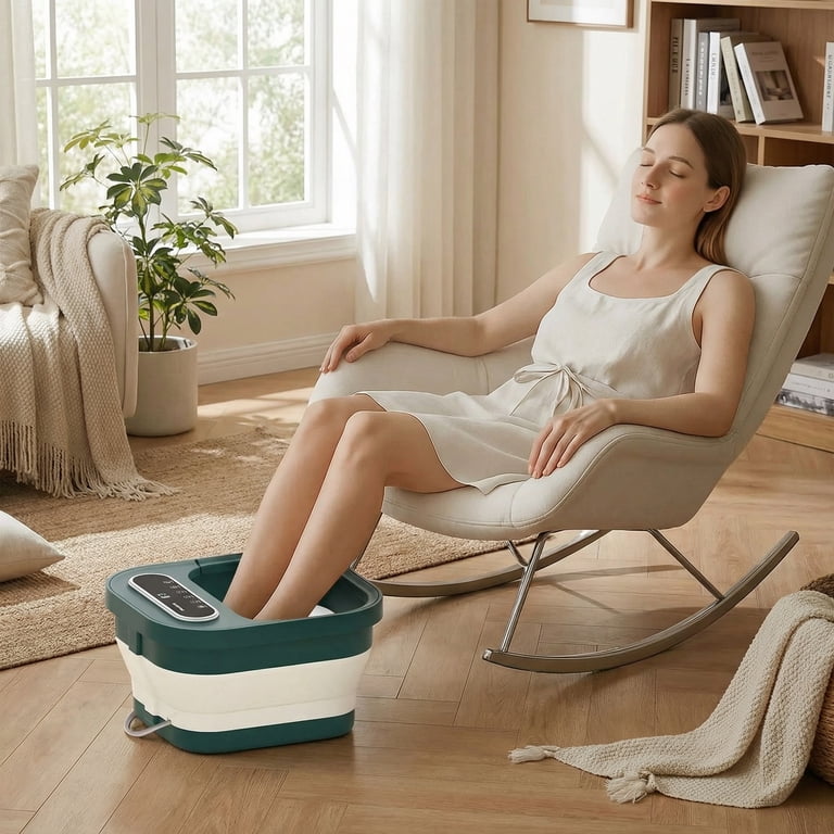 Maxkare Collapsible Foot Spa With Massager and Heat Bubbles Vibration 3 in 1, Foot Spa Bath, Green