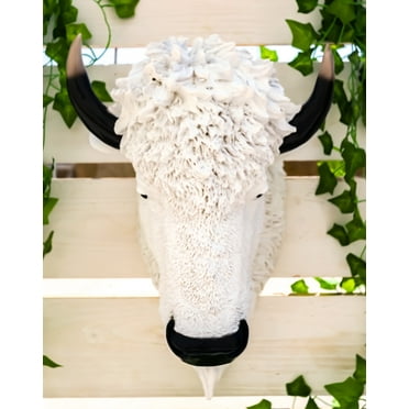 Ebros Sacred Lightning White Buffalo Wall Decor 18"H Faux Bison Head Taxidermy