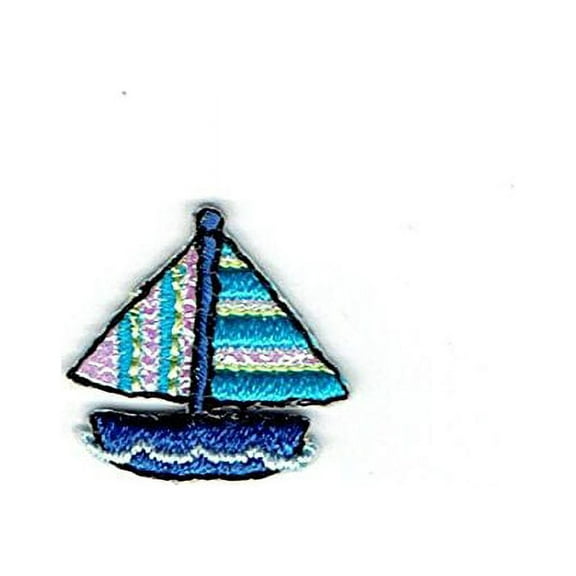 Small/Mini - Sailboat - Blue/Shimmery Stripes - Iron on Applique/Embroidered Patch