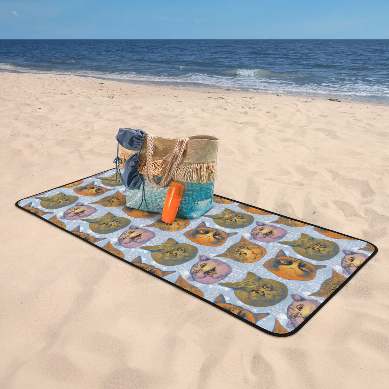 Cotton Bath Towels for Bathroom - Hand Drawn Funny Cat Face Microfiber Quick Dry Towels for Body Bath Sheets, Personalized Beach Towel, Soft Shower Towels for Travel Home Beach 27*55in
