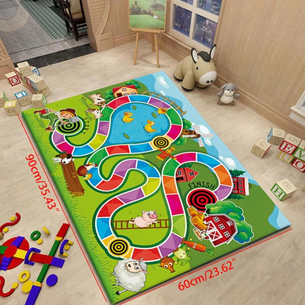 Green Landscape Children's Rug Short Pile Carpet Train Tracks Fun Kids Playmat 