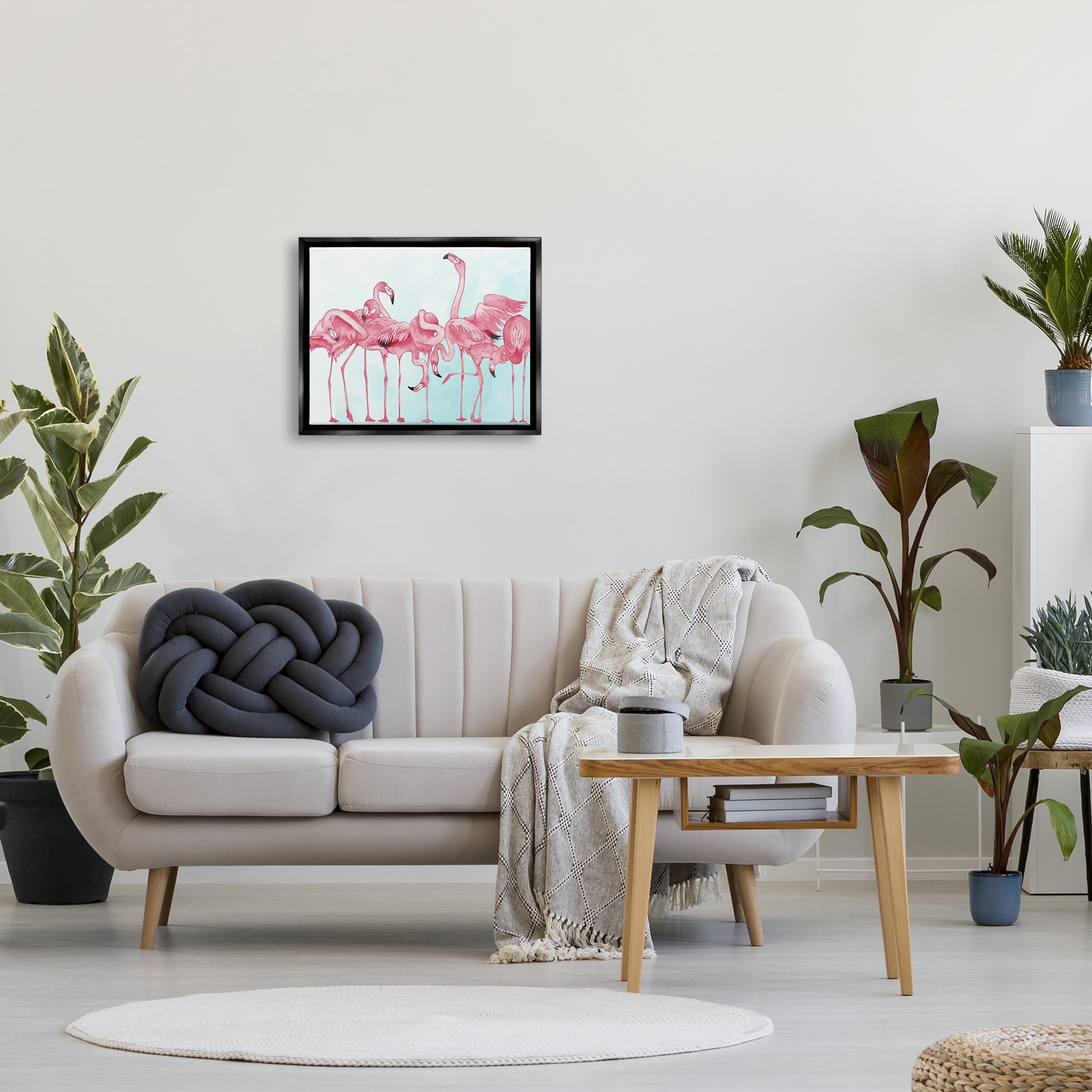 Stupell Bold Pink Flamingo Flock Animals & Insects Painting Black Floater Framed Art Print Wall Art