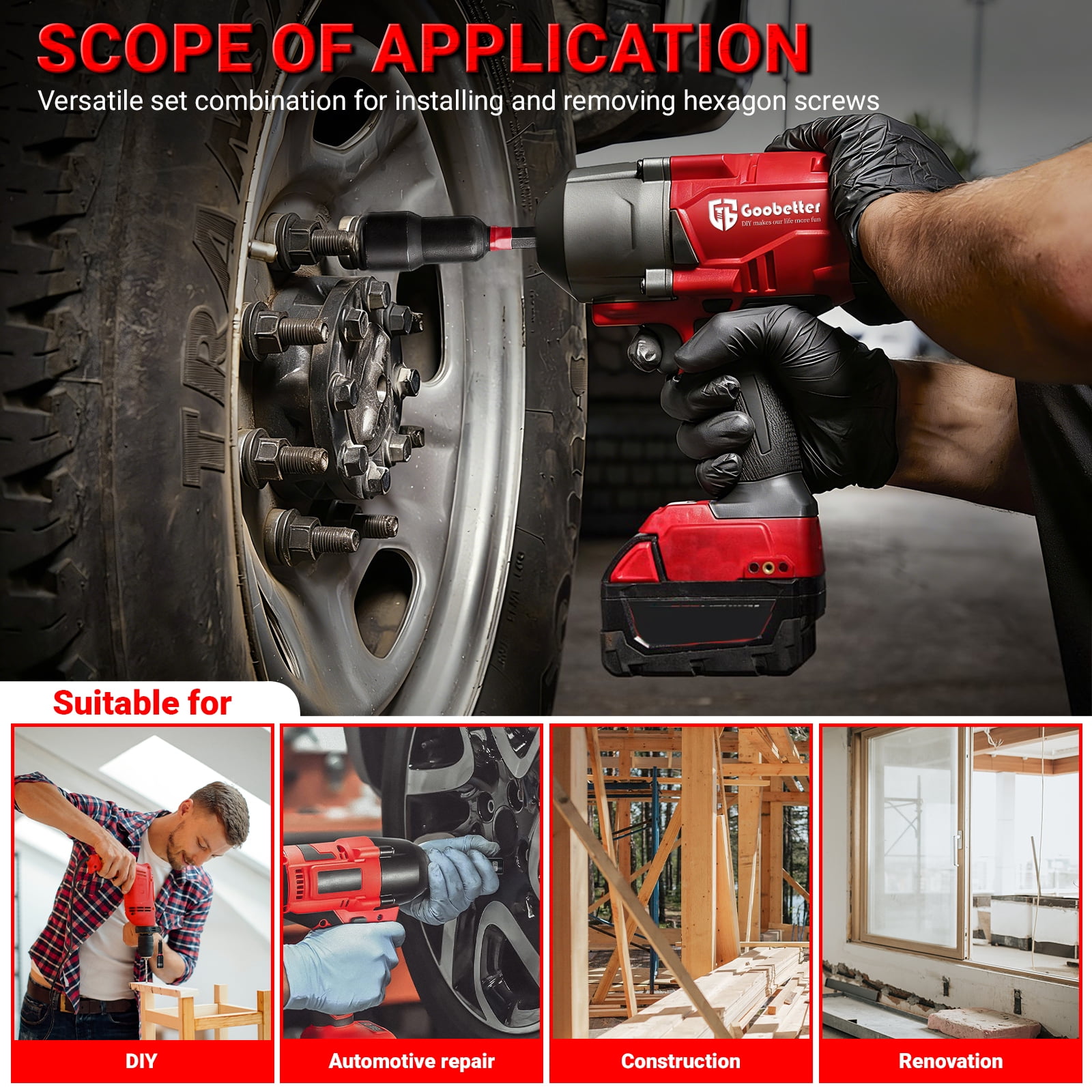 Goobetter 57PCS Magnetic Impact Nut Driver Set for Impact Drill, Magnetic Nut Driver Set Metric & SAE with Deep Nut Drivers, Socket Adapters, Wing Nut Driver, Power Bits, Quick Release Extension