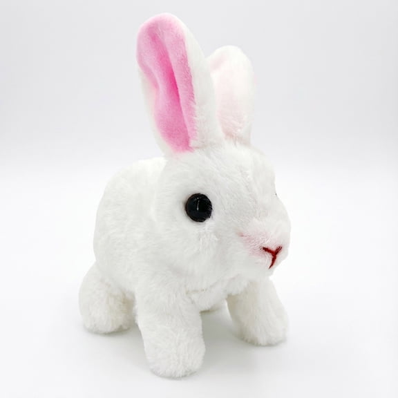Clearance!Hopping Rabbit Interactive Electronic Pet Plush Bunny Toy with Sounds and Movements Animated Walking Wiggle Ears Twitch Nose Gift for Toddlers Birthday(White)