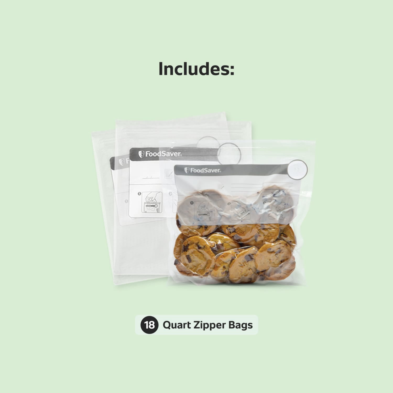 (4 pack) FoodSaver Quart Zipper Vacuum Sealer Bags for Handheld Vacuum Sealers (8" x 9"), 18-Count BPA-Free Vacuum Seal Bags for Food Storage and Meal Prep, Works With FoodSaver Vacuum Sealer Machines