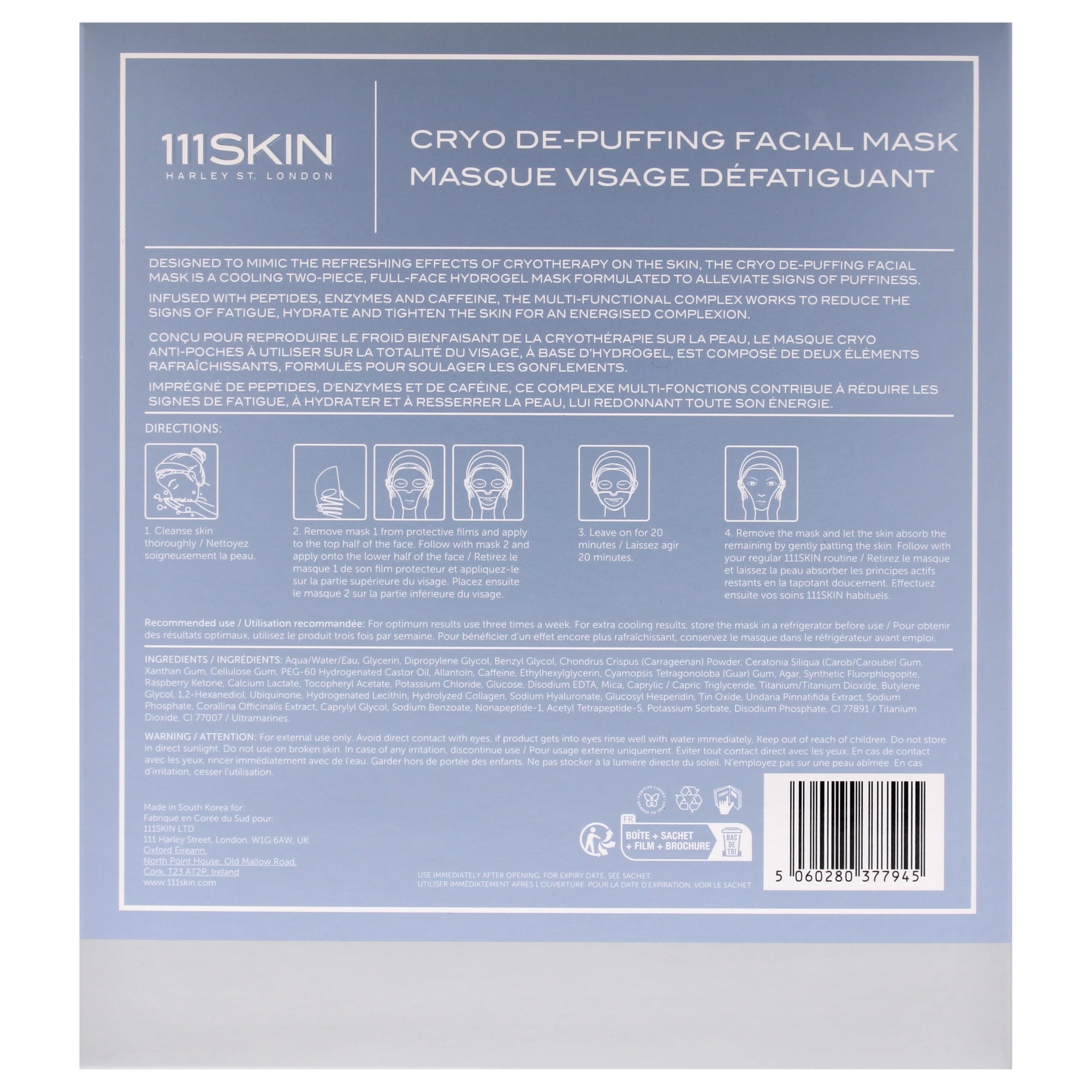 111Skin Cryo De-Puffing Facial Mask , 5 Pc Mask