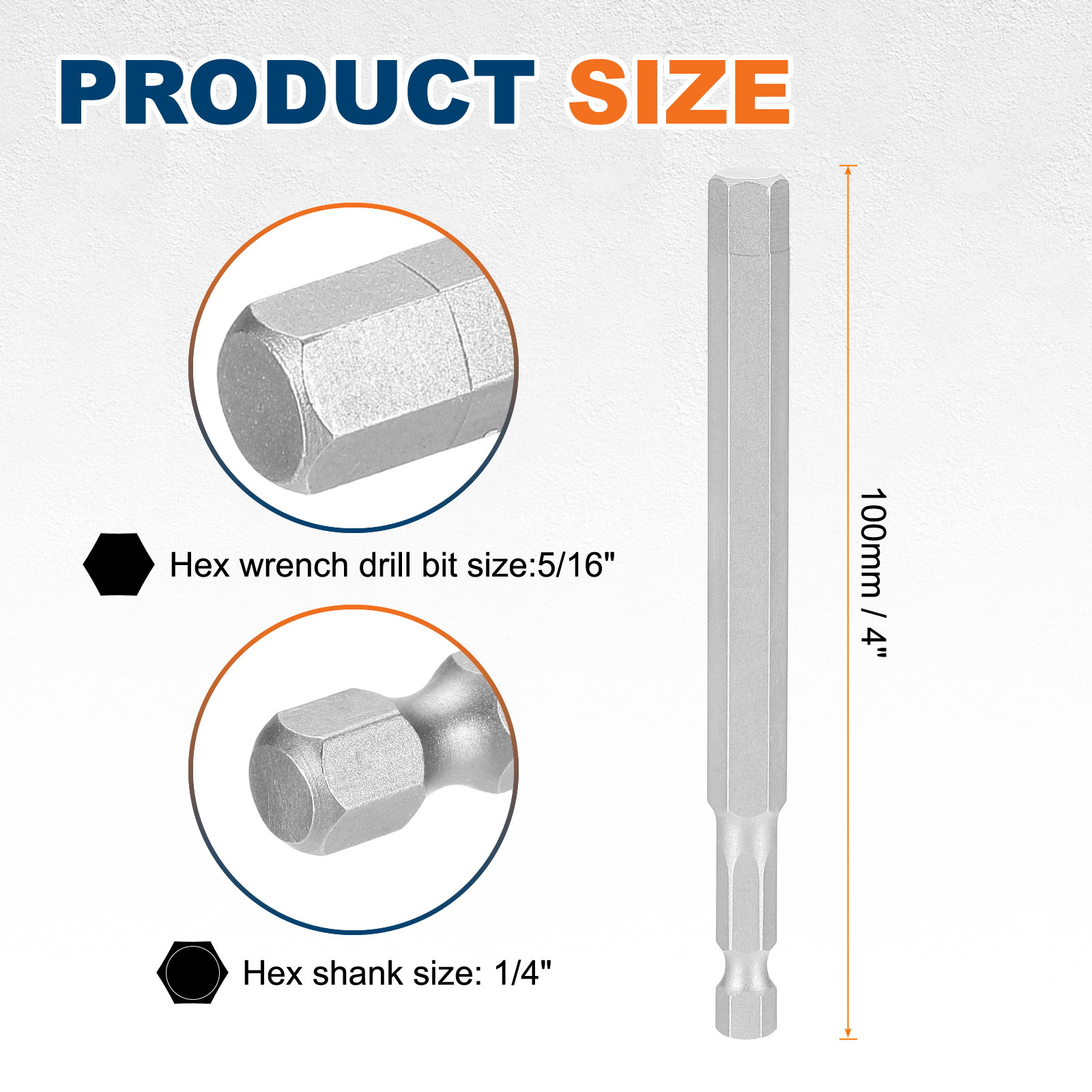 10pcs 5/16" SAE Hex Head Wrench Drill Bit 100mm Length Magnetic Bits, Gray