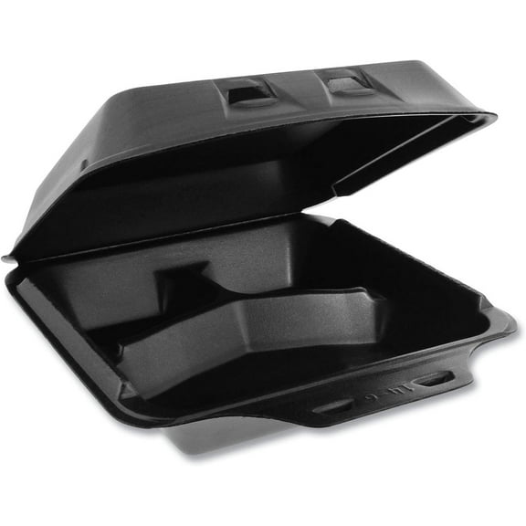 SmartLock Foam Hinged Lid Container, Large, 3-Compartment, 9 x 9.5 x 3.25, Black, 150/Carton