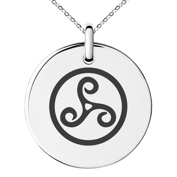 Stainless Steel Celtic Triskele Triskelion Engraved Small Medallion Circle Charm Pendant Necklace