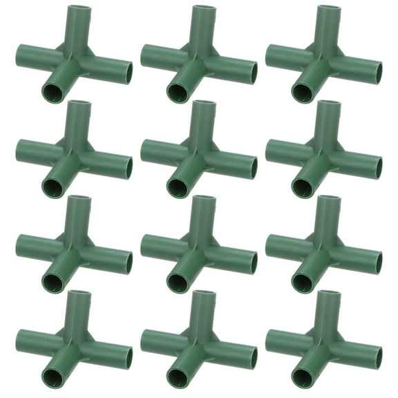 Uxcell 12 Pcs 16mm Greenhouse Frame Building Connectors, 4 Way Obtuse Pipe Fitting for Grape Trellis/Sunscreen Shed/Gardening Plant Stakes [Green]