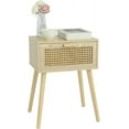 thumbnail image 6 of Rattan Nightstand, Bedside Table with Rattan Drawer, Wood End Table with Storage and Solid Wood Legs for Bedroom Living Room Small Space (Walnut), 6 of 6