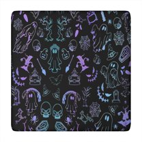 Black Halloween Ghost Spider Pattern Square Fitted Tablecloth with Elastic Edge,Square Table Cover,Washable Elastic Table Cover for Home Kitchen Party Decor 34"x34"