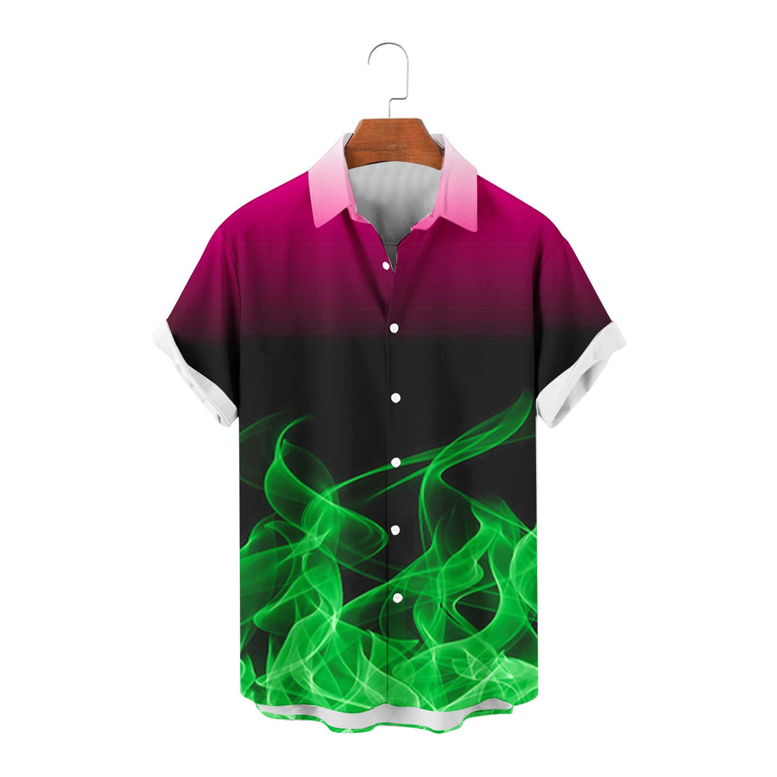 QIPOPIQ Men's Short Sleeve Turndown Collar Shirts Men 3D Fire Pattern Hawaiian Shirt Summer Fashion Printed Have Pockets Button Shirt Tops Tees Shirt Gift for Father & Him 2023 Deals Green XL - image 2 of 4