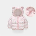 thumbnail image 4 of Mercatoo Winter Coat Toddler Baby Girl Boy Strawberry Print Bear Hood Puffer Jacket Light Zip Up Down Padded Jacket Coat, 4 of 4